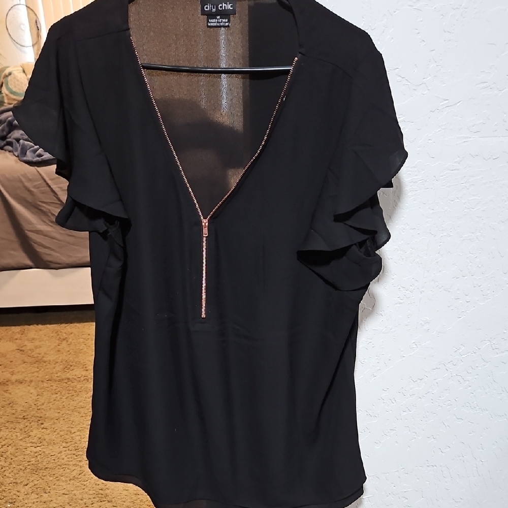 Black Ruffle Sleeve Top